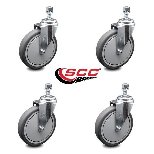 6 Inch Thermoplastic Rubber Wheel Swivel 3/8 Inch Threaded Stem Caster Set SCC